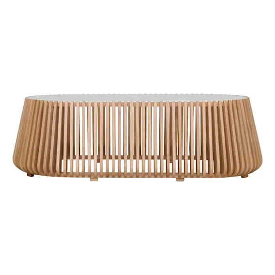 Pila Oval Coffee Table 140cm in Oak / Carrara Marble