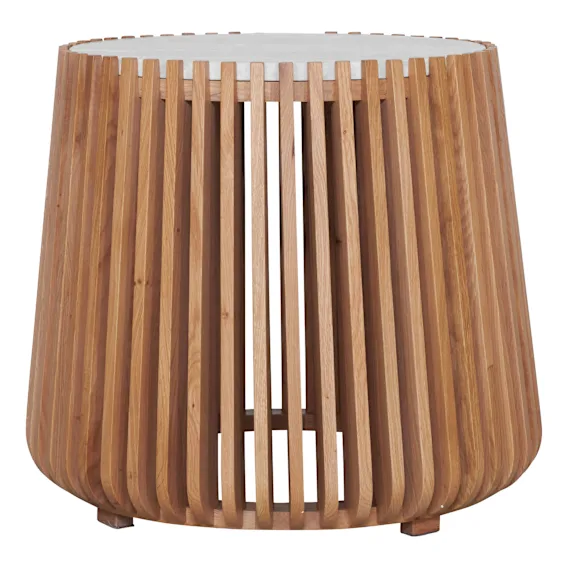 Pila Round Side Table 60cm in American Oak / Carrara Marble