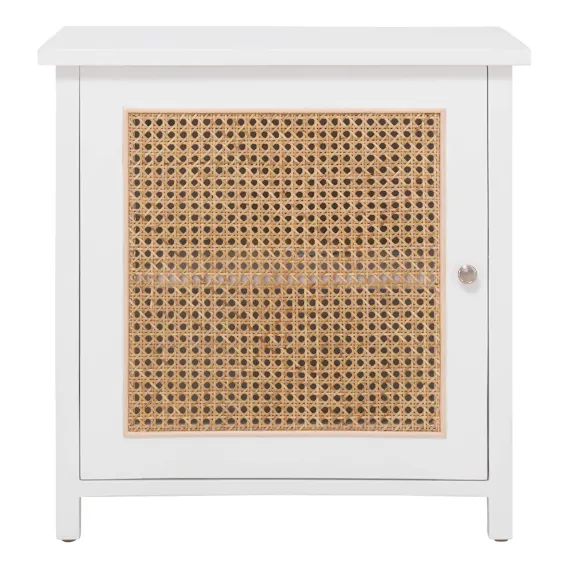 Rita Bedside Table with Door in Mindi White / Rattan