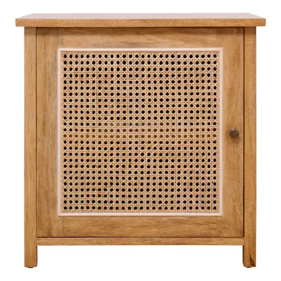 Rita Bedside Table with Door in Mangowood Clear / Rattan