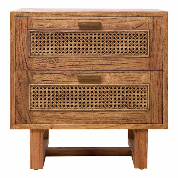Rita Bedside Table 2 Drawer in Mindi Clear / Rattan