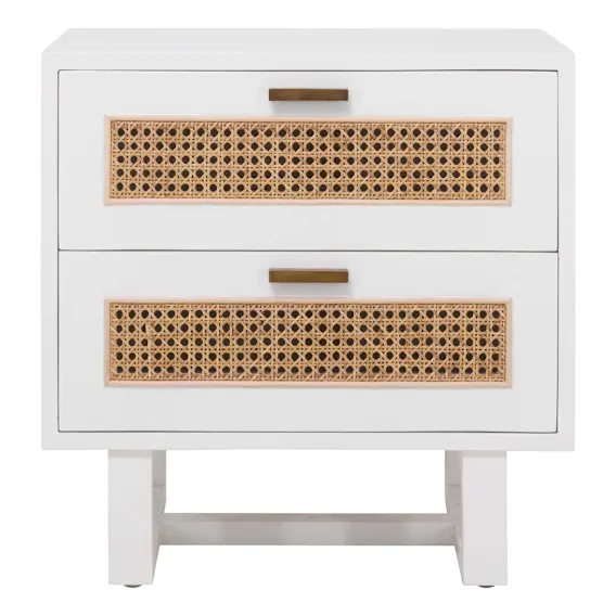 Rita Bedside Table 2 Drawer in Mindi White / Rattan