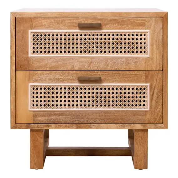 Rita Bedside Table 2 Drawer  in Mangowood Clear / Rattan