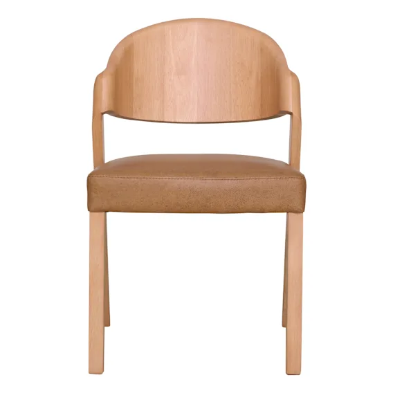 Ridley Dining Chair in Urbane Leather Light Brown / Clear