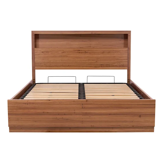 Santos King Bed Frame with Gas Lift Storage in Dark Wormy Chestnut