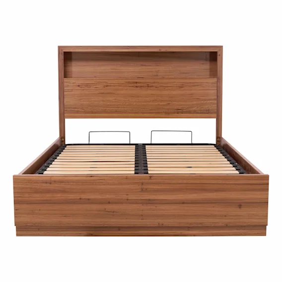 Santos Queen Bed Frame with Gas Lift Storage in Dark Wormy Chestnut