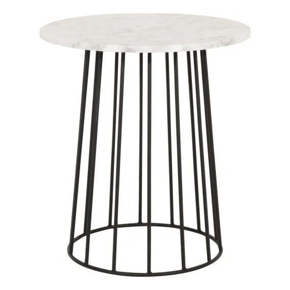 Trenton Round High Side Table 50 x 55.5cm in White Marble
