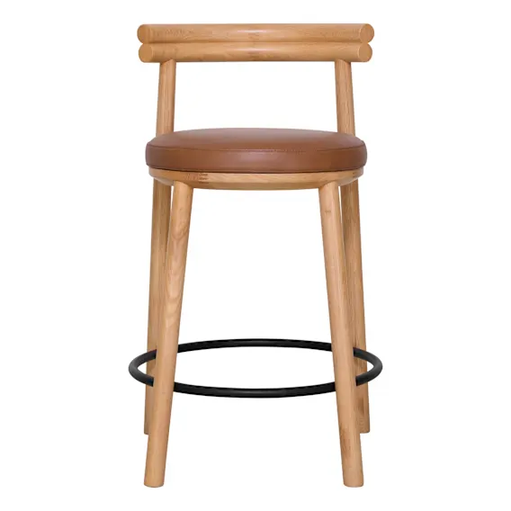 Vega Bar Chair in Jersey Leather Camel / Oak Clear