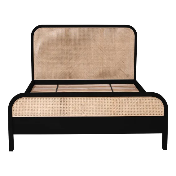 Willow Queen Bed in Mangowood Black / Rattan