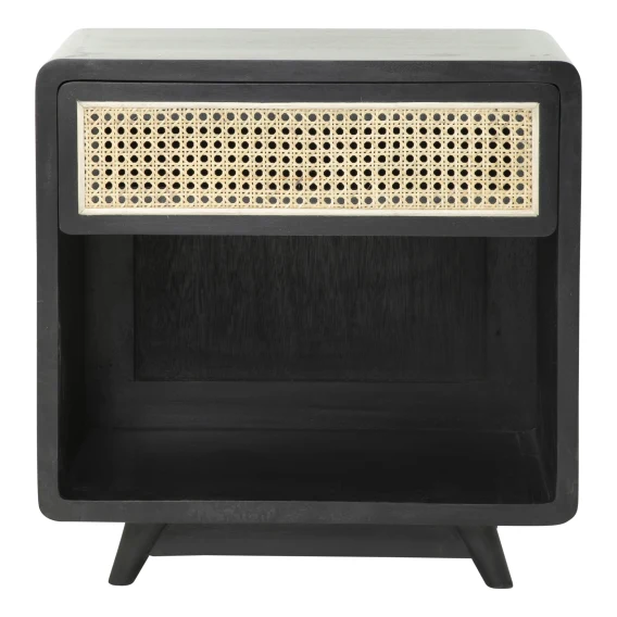 Willow Bedside Table 60cm in Mangowood Black / Rattan