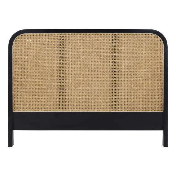 Willow Queen Bed Framehead in Mangowood Black / Rattan