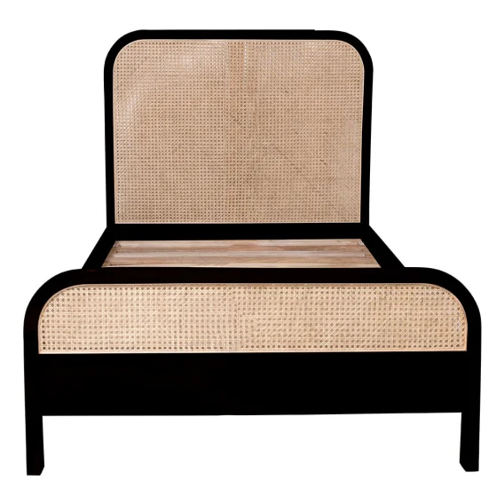 Willow Single Bed Frame in Mangowood Black / Rattan