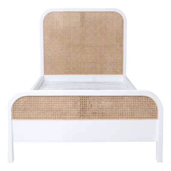 Willow Single Bed Frame in Mangowood White / Rattan